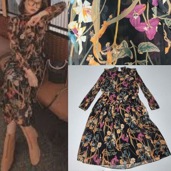 ARITZIA SHEER SLEEVE LITTLE MOON FLOWY ORCHID MODEST MAXI DRESS XS SMALL - Picture 1 of 11